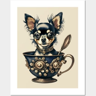 Steampunk Chihuahua in a tea cup Posters and Art